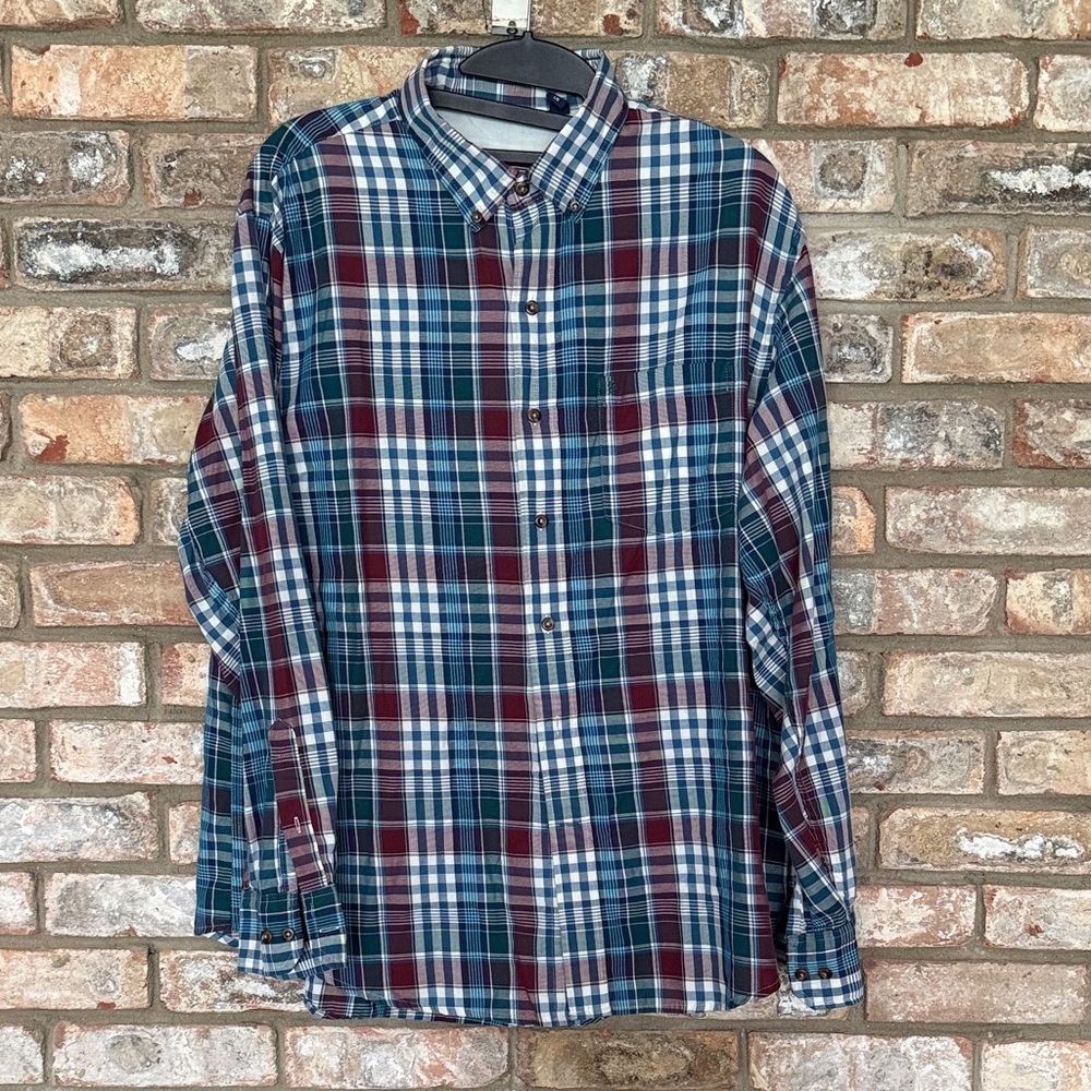 Izod Men's Casual Plaid Shirt - Blue, Red, White